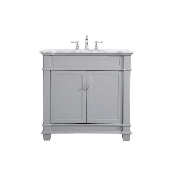 Unbranded Timeless Home 36 in. W x 21.5 in.D x 35 in.H Single Bath Vanity in Grey with Marble Vanity Top in White with White Basin