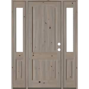 58 in. x 96 in. Rustic knotty alder 2 Panel Left-Hand/Inswing Clear Glass Grey Stain Wood Prehung Front Door with DHSL