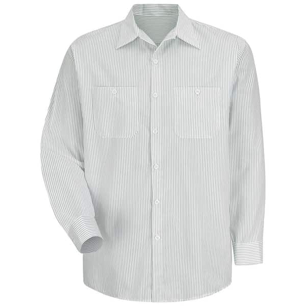 Red Kap Men's Size M White / Green Stripe Industrial Stripe Work Shirt