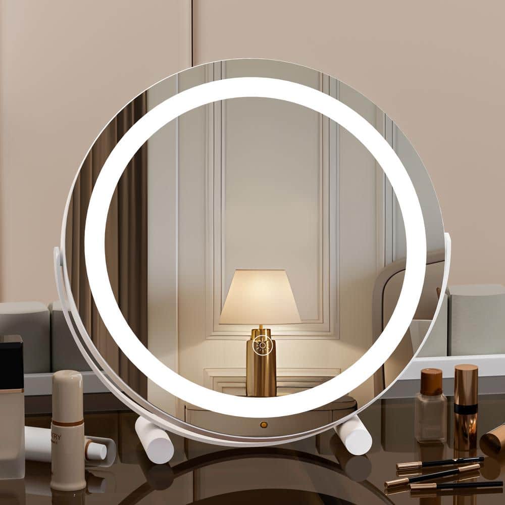 12 in. W x 12 in. H Round LED Tabletop Mirror Makeup Mirror in White