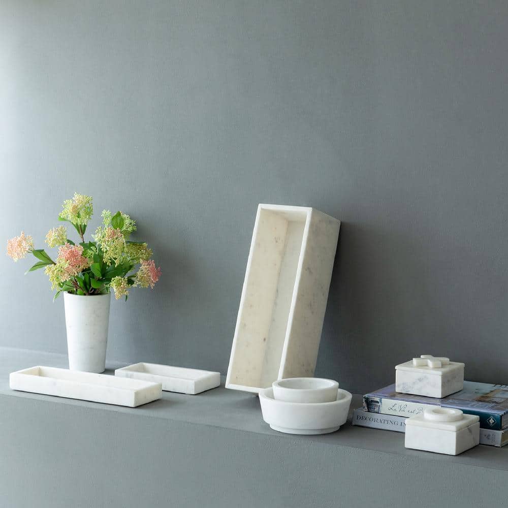 White Rectangular Marble Storage Tray