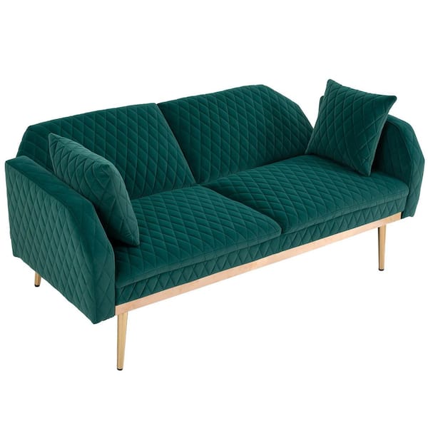 Angel Sar 66 in. Green Velvet 2-Seat Loveseat with Adjustable Backrest