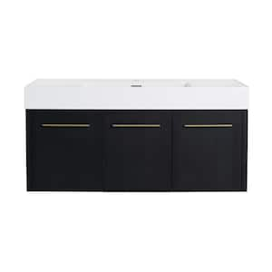 47.3 in. W x 18.10 in. D x 22.40 in. H Single Sink Wall Mounted Bath Vanity in Black with White Resin Top