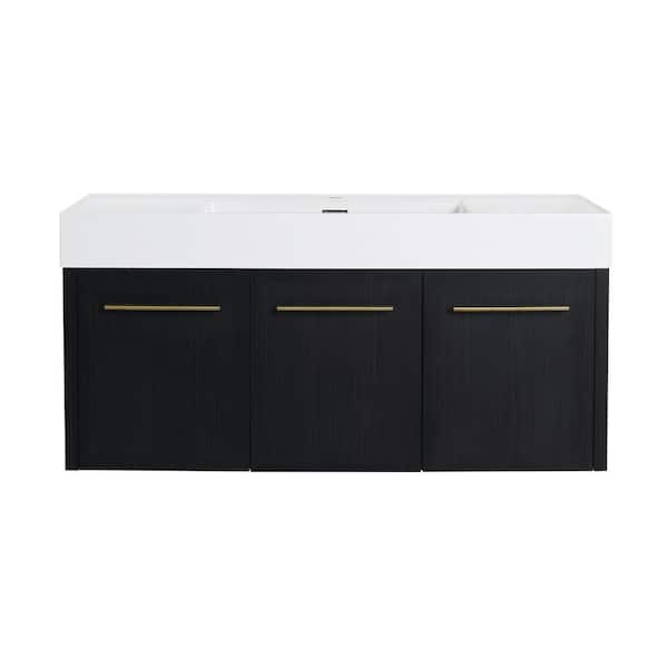 Boosicavelly 47.3 in. W x 18.10 in. D x 22.40 in. H Single Sink Wall Mounted Bath Vanity in Black with White Resin Top