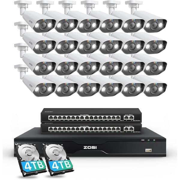 4K UHD 32-Channel 8TB POE NVR Home Security Camera System with 24 Wired 8MP Outdoor Bullet IP Surveillance Cameras