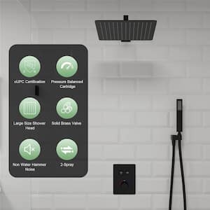 2-Spray Patterns with 2.0 GPM 12 in. Wall Mount Fixed Shower Head with Adjustable Head, 360-Degree Swivel in Matte Black