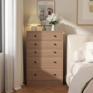 Oversized 5-Drawer Wood Color Dressers Chest of Drawers with 2 Large Drawers 48.3 in. H x 31.5 in. W x 15.7 in. D