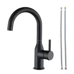 Single-Handle Bar Sink Faucet with Water Supply Lines in Matte Black