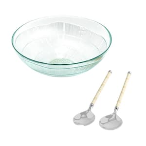 Birch 6 in. 6 fl.oz. Clear Glass Serving Bowl and Jubilee "Shades of Light" Salad Servers