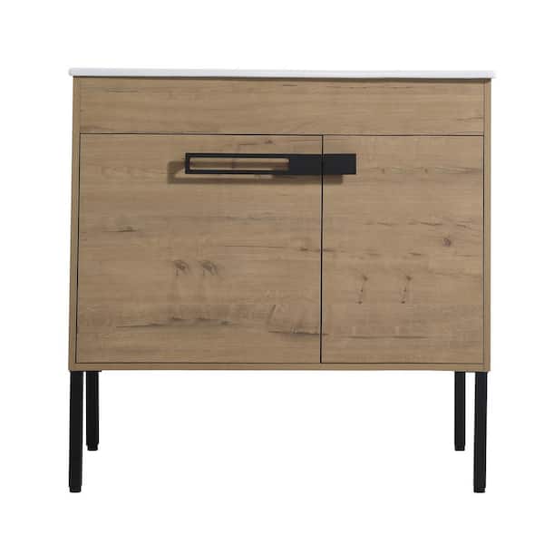 Boosicavelly 36.00 in. W x 18.30 in. D x 35.00 in. H Single Sink Freestanding Bath Vanity in Imitative Oak with White Ceramic Top