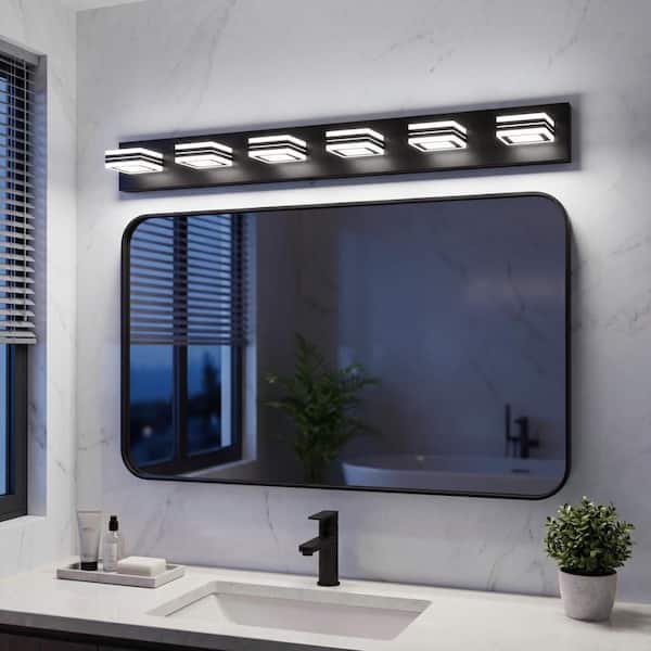 39 in. 6 Light Black Vanity Light Fixture Bathroom Over Mirror Wall Lights with Iron+Acrylic Dimmable