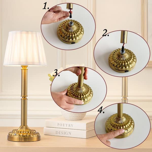 ALOA DECOR H16'' Glam Gold Cordless Table Lamp Touch Control with