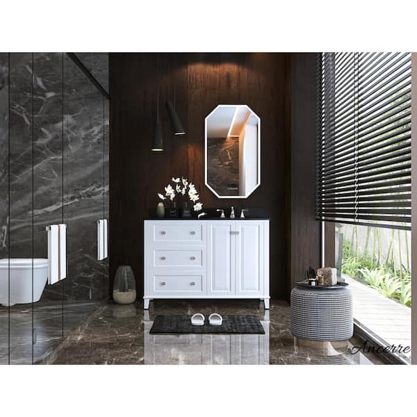 Ancerre Designs Hannah 48 in. W x 22 in. D x 34.50 in. H Bath Vanity in White with Black Quartz Top with White Basin