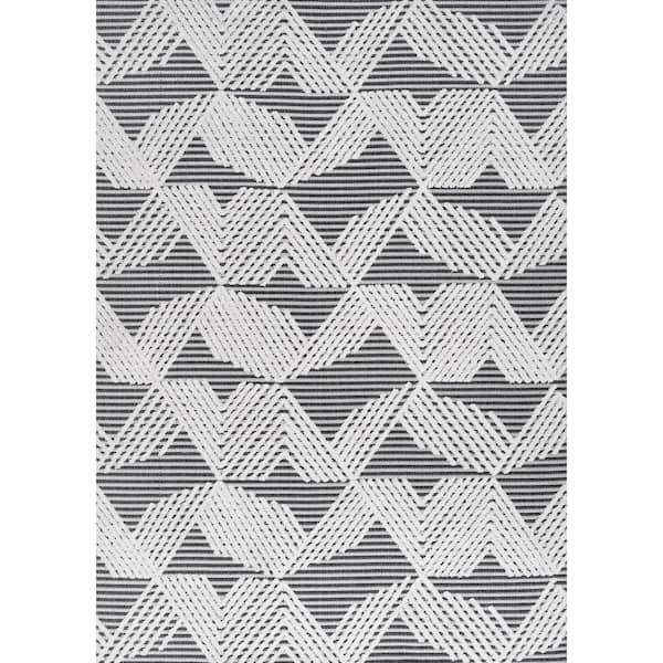 Jazz High-Low Pile Art Deco Geometric Black/Ivory 3 ft. x 5 ft. Indoor/Outdoor Area Rug