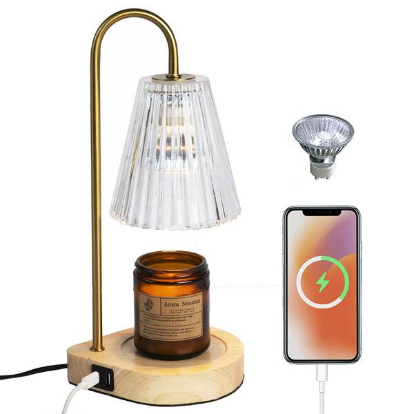 Tivleed 13.98 in. Glass-Covered Melting Wax Lamp, Table Lamp with USB Port