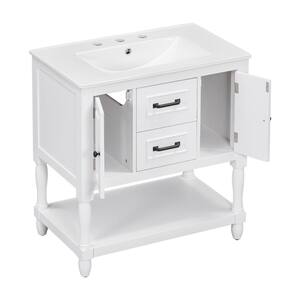 30 in. W x 18.3 in. D x 32.5 in. H Freestanding Bath Vanity in White with White Ceramic Top