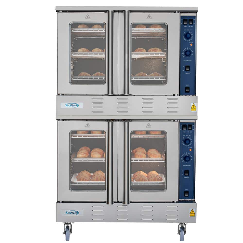38 in. Full Size Double Commercial Natural Gas Convection Oven 108,000 BTU Total with stacking Kit and Casters