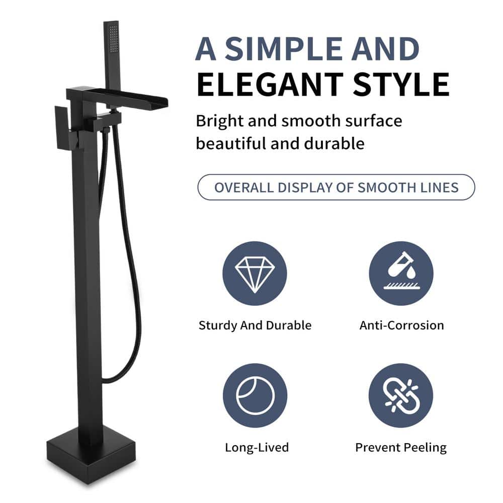 Matte Black Stainless Steel Freestanding Tub Faucet with Hand Shower