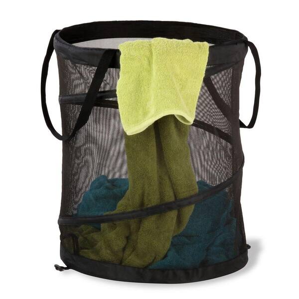 Honey-Can-Do Pop Open Hamper Large Mesh Black w/ Long Carrying Handles and 