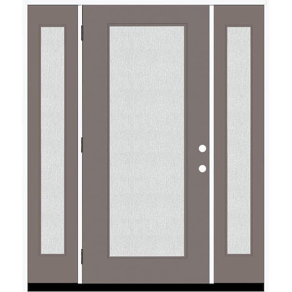 Steves & Sons Legacy 64 in. x 80 in. Full Lite Rain Glass RHOS Primed Kindling Finish Fiberglass Prehung Front Door with Dbl 12 in. SL