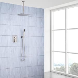 Mondawell Square 1-Spray Patterns 12 in. Ceiling Mount Rain Dual Shower Heads with Handheld and Valve in Brushed Nickel