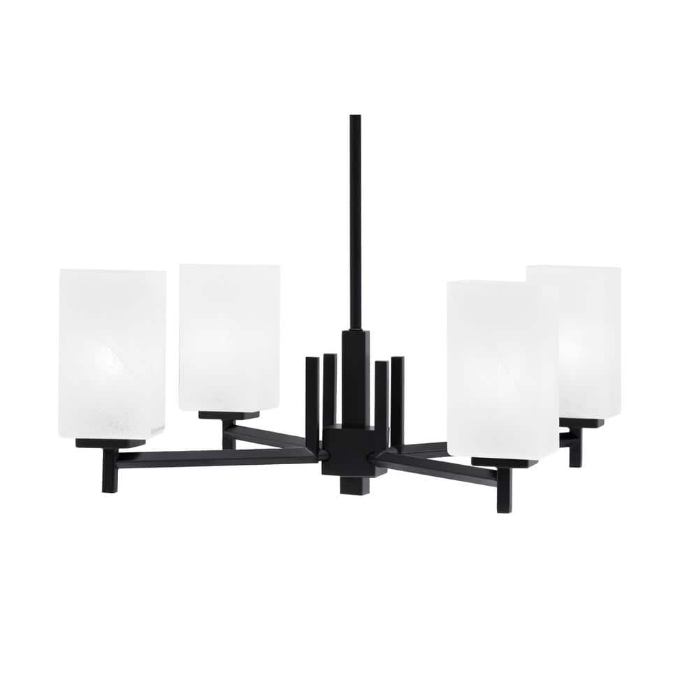 Bridgewater 19 in. 4-Light Matte Black Chandelier with 3.5 in. Square White