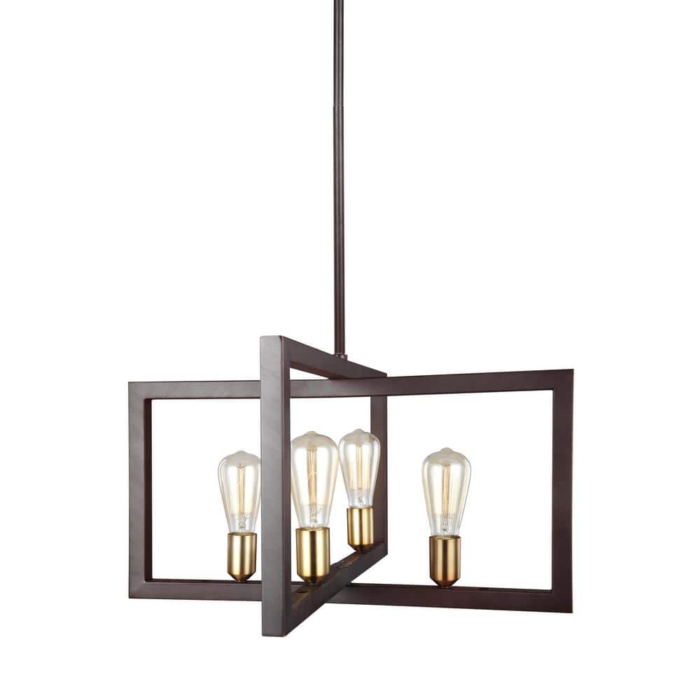 Bronze Mini Cage 4-Light Chandelier with Brass Accents