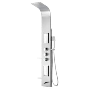 FIELD Series 58 in. 2-Jetted Full Body Shower Panel System with Heavy Rain Shower and Spray Wand in Brushed Steel