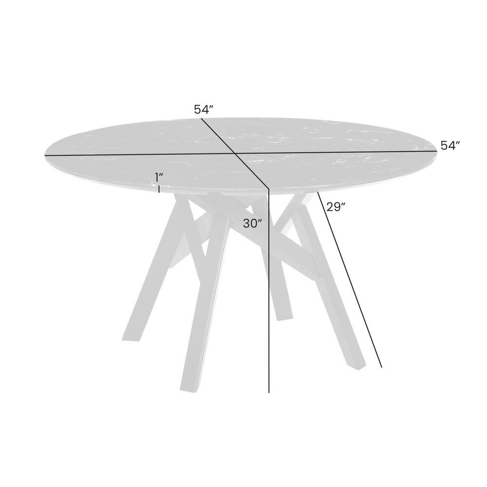 Mid-Century Modern 54" Black Marble & Wood Round Dining Table