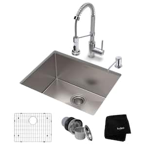 Standart PRO 23 in. Undermount Single Bowl 16 Gauge Stainless Steel Kitchen Sink with Faucet in Chrome