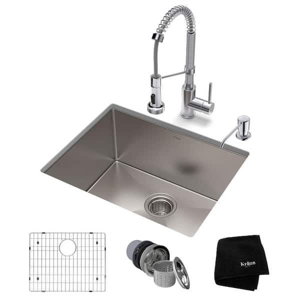 KRAUS Standart PRO All-in-One Undermount Stainless Steel 23 in. Single Bowl Kitchen Sink with Faucet in Chrome