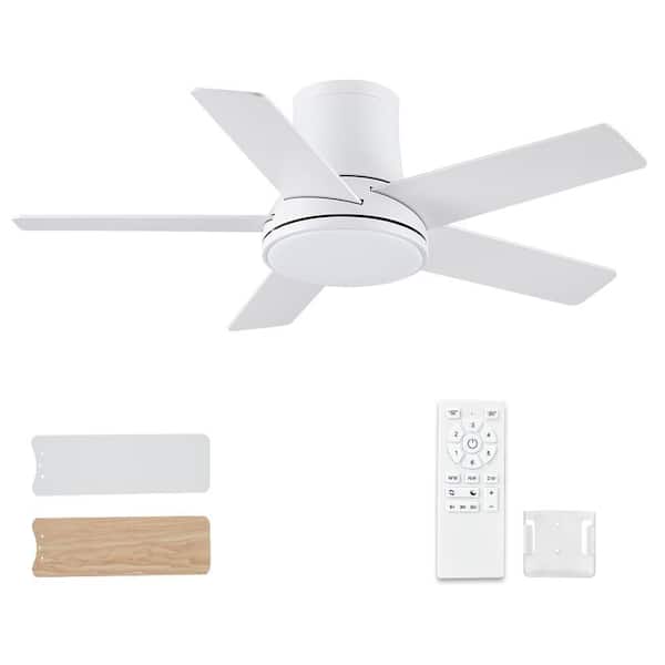 Amice 42 in. Indoor Matte White Flush Mount Standard Ceiling Fan with Integrated LED, Remote and Reversible Motor