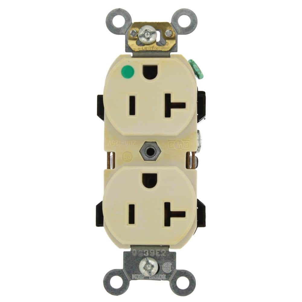 Leviton 20 Amp 125 V Hospital Grade Duplex Outlet/Receptacle, Light Almond (1-Pack) 08300-HT