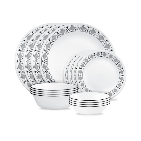 Corelle Cusco 16-Piece Vitrelle Glass Dinnerware Set (Service for 4) in Gray and White