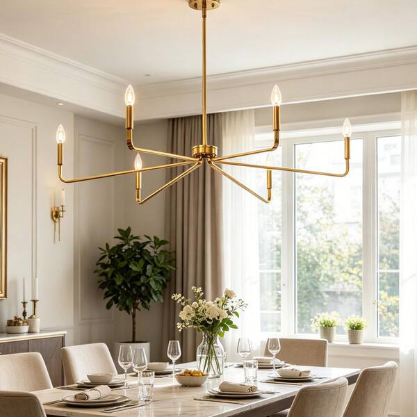 Emeritpro 6-Light Modern Brass Candle Chandelier, Single-Tier