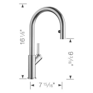 Urbena Single-Handle Pull Down Sprayer Kitchen Faucet in Classic Steel