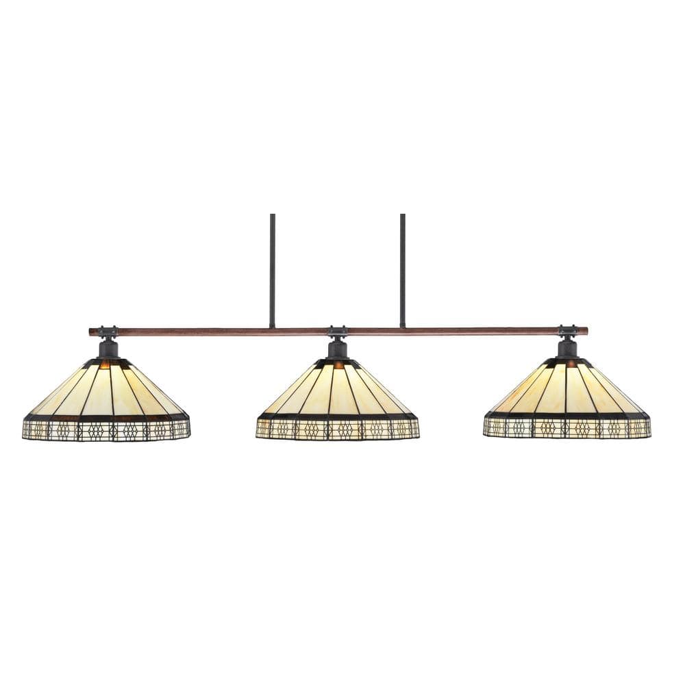 London 3-Light Painted Wood-Look Metal & Dark Granite Light Chandelier with