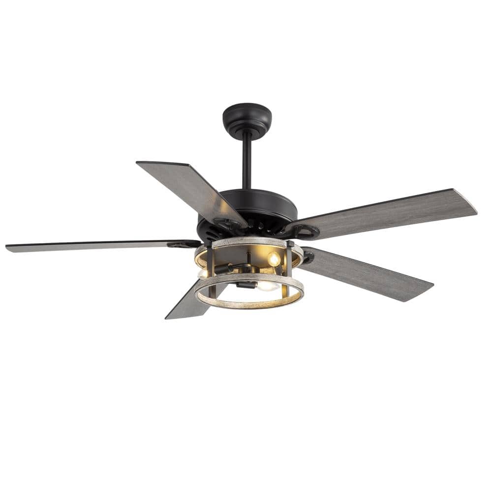 52 in. Indoor Black Farmhouse Dual Finish 6-Speed Downrod Modern Ceiling Fan with Light Kit and Remote Control price history on PriceWatchPro