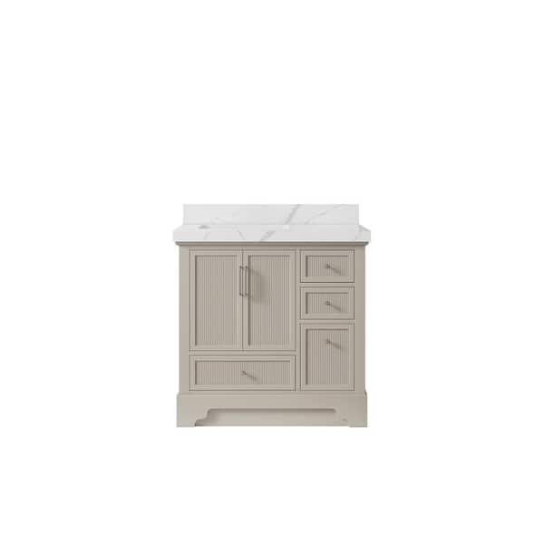 Willow Collections Alys 36 in. W x 22 in. D x 36 in. H Left Offset Single Sink Bath Vanity in Fine Grain with 2 in. Calacatta Laza qt Top