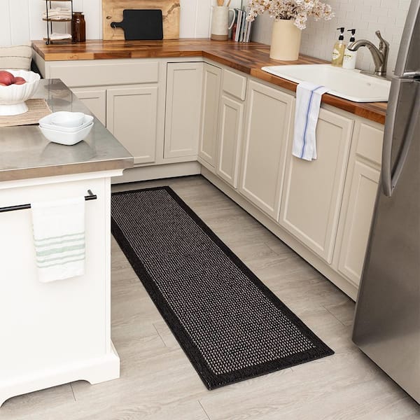 Lemans Border New Black/Hummus 2 ft. x 6 ft. Machine Washable Runner Rug