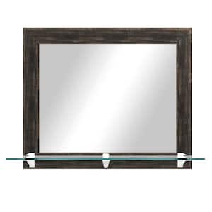 21.5 in. W x 25.5 in. H Rectangle Framed Brown Distressed Horizontal Wall Mirror with Tempered Glass Shelf