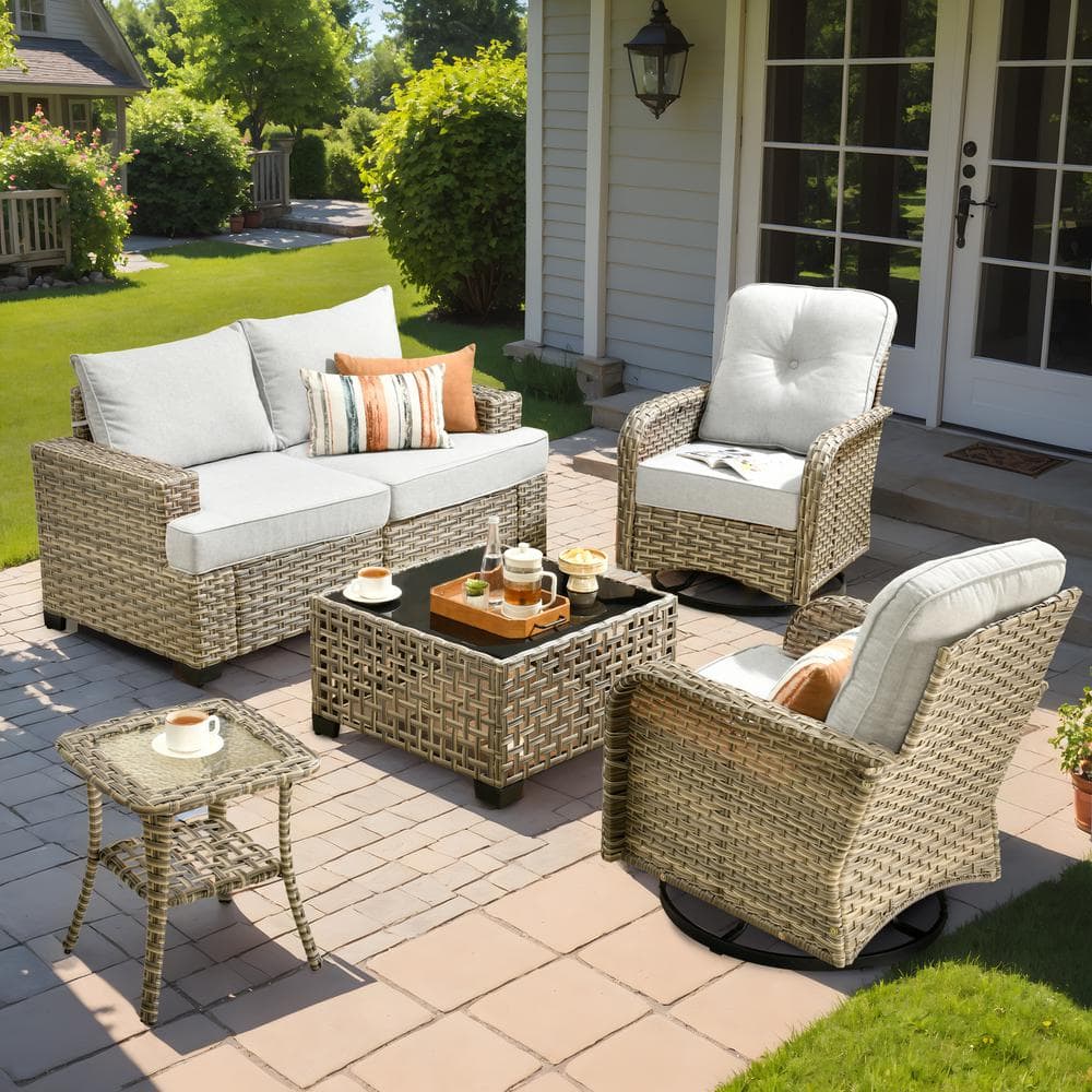 Kelleys 6-Piece Wicker Modern Outdoor Patio Conversation Seating Set with Swivel Chairs and Light Grey Cushions price history on PriceWatchPro