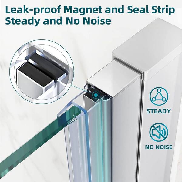 WELLFOR 32 in. W x 72 in. H Bifold Frameless Shower Door with Tempered Clear Glass in Chrome