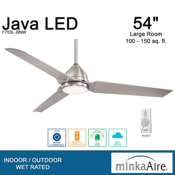 Minka Aire Java Led 54 Ceiling Fan Brushed Nickel Wet F753l Bnw, Best Panasonic Ceiling Fan