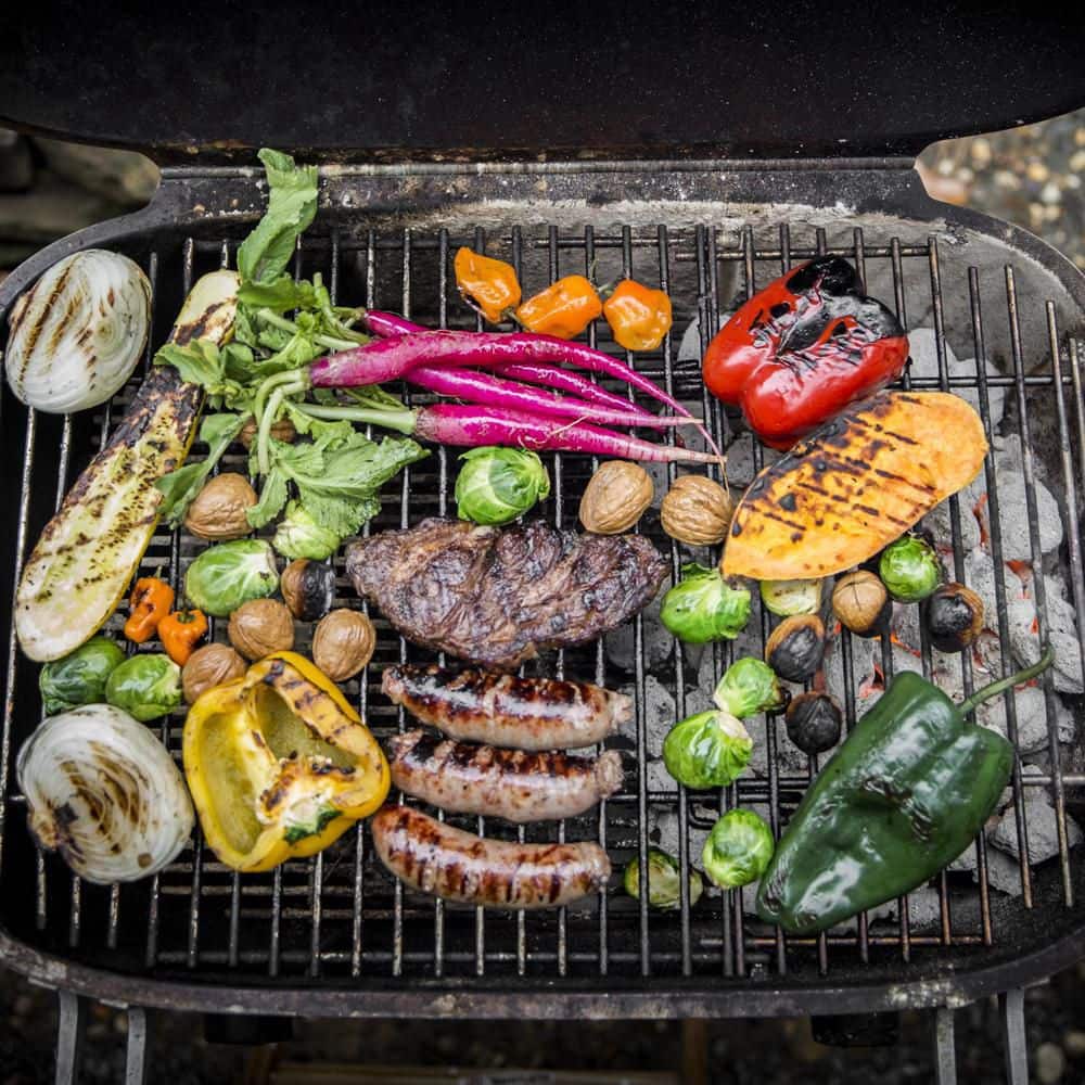 PKGO Silver Charcoal Grill and Smoker with Porcelain Coated Cast Iron Grates