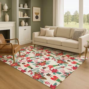Mayfield Premium Machine Washable Abstract AMF1822 Ivory 10 ft. x 14 ft. Area Rug