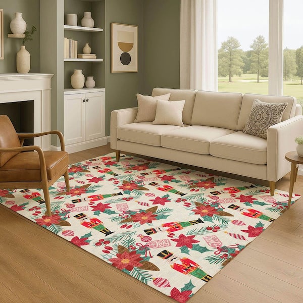 Mayfield Premium Machine Washable Abstract AMF1822 Ivory 5 ft. x 7 ft. 6 in. Area Rug