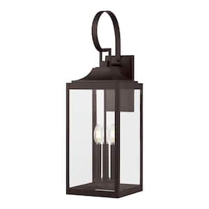 Havenridge 3-Light Espresso Bronze Hardwired Outdoor Wall Lantern Sconce with Clear Glass (1-Pack)