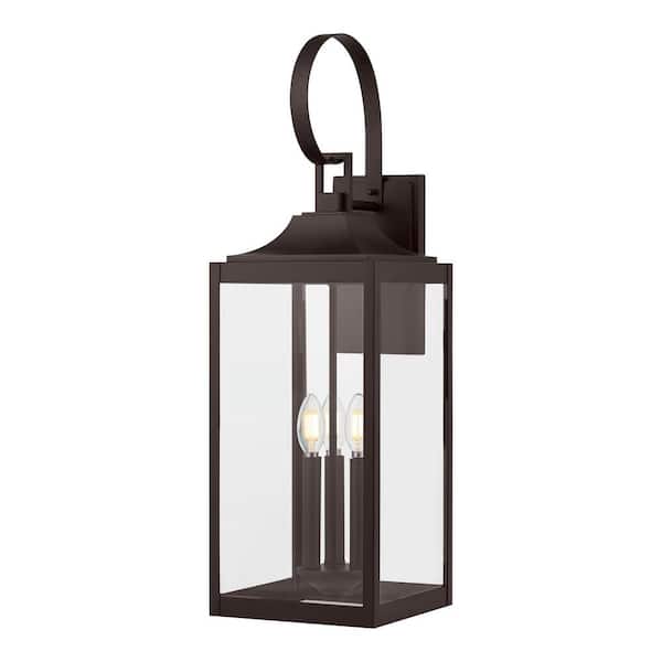 Home Decorators Collection Havenridge 27.8 in. 3-Light Espresso Bronze Hardwired Outdoor Wall Lantern Sconce with Clear Glass (1-Pack)