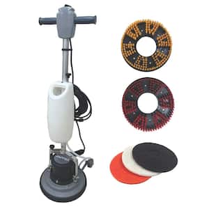 Commercial Corded Carpet and Hard Floor Buffer Cleaner Machine in Grey with Solution Tank, 2-Brushes and 3-Scouring Pads
